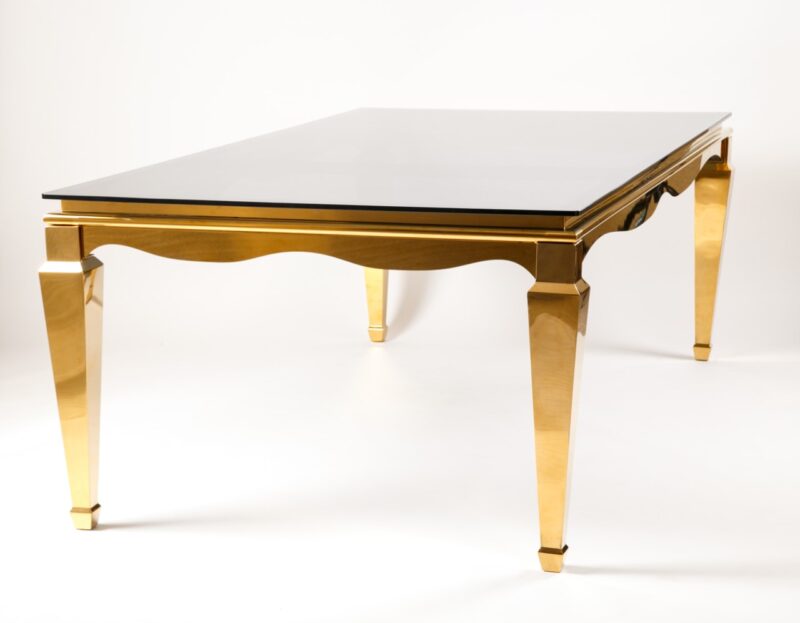 Mesa Cartier Dorada Con top de Vidrio Negro